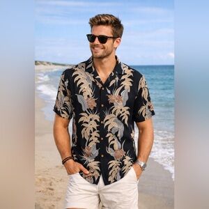 Vintage Hawaiian Shirt Diamond Head Sportswear Size Large Black Tropical Vacay